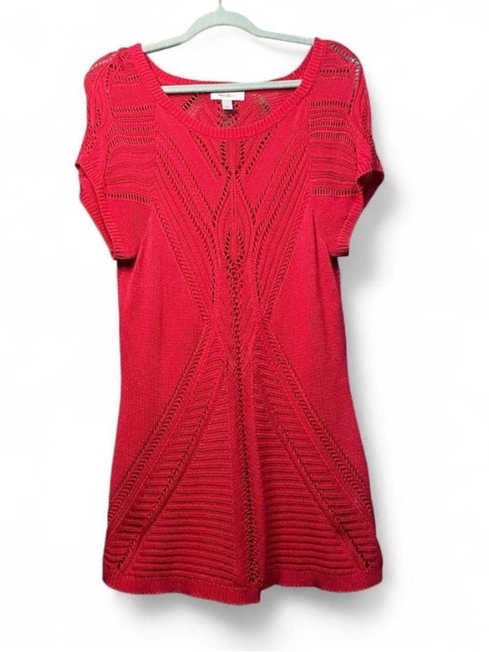 Dressbarn Coral Pink Open Knit Sweater Tunic Top XL Boho Beach Cover Up